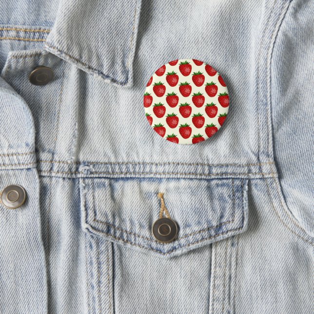Strawberry Pattern, Red Strawberries, Fruit, Leaf 6 Cm Round Badge (In Situ)
