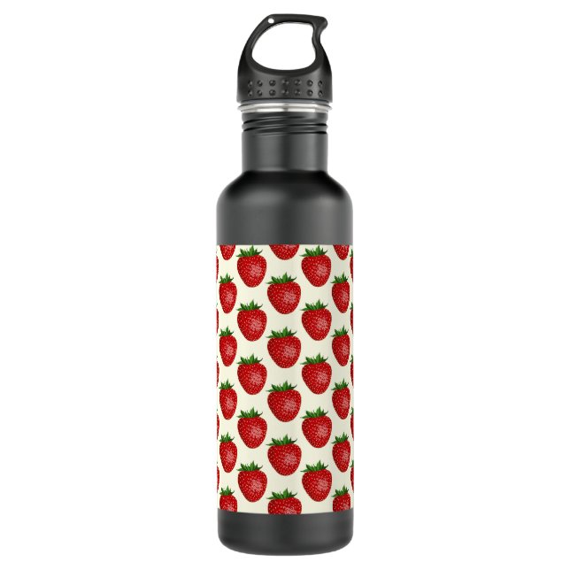 Strawberry Pattern, Red Strawberries, Fruit, Leaf 710 Ml Water Bottle (Front)