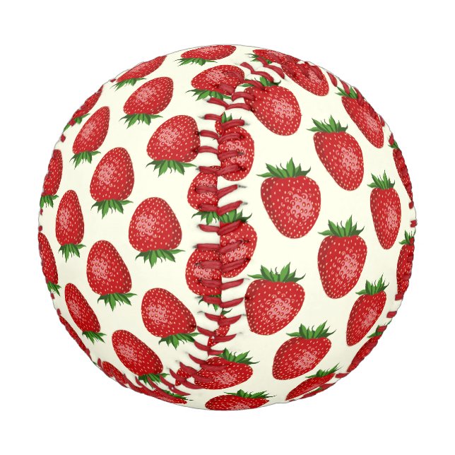 Strawberry Pattern, Red Strawberries, Fruit, Leaf Baseball (Angled)
