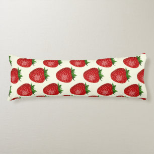 Strawberry Pattern, Red Strawberries, Fruit, Leaf Body Cushion