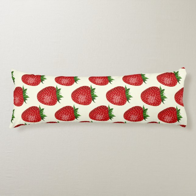 Strawberry Pattern, Red Strawberries, Fruit, Leaf Body Cushion (Front)
