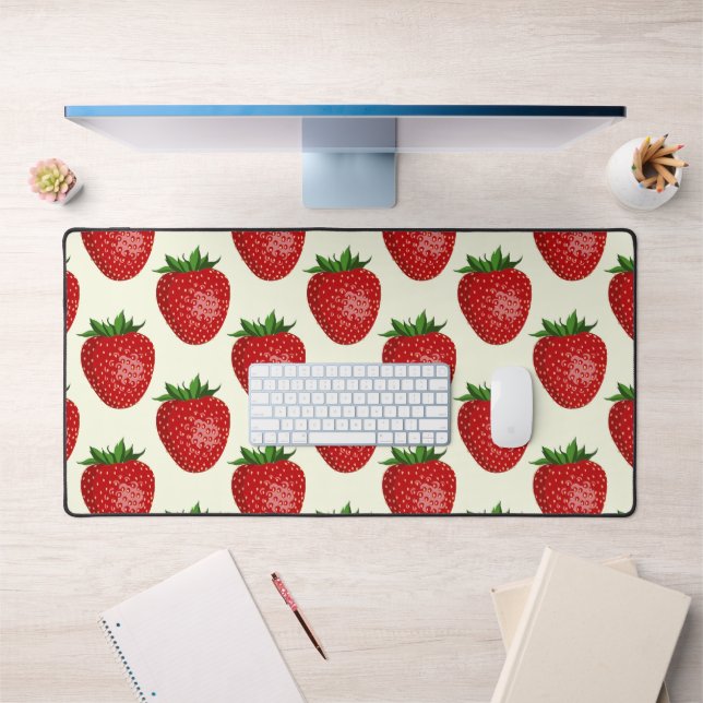 Strawberry Pattern, Red Strawberries, Fruit, Leaf Desk Mat (Office 1)