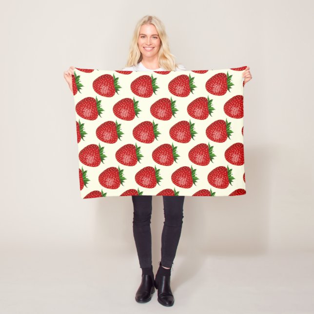 Strawberry Pattern, Red Strawberries, Fruit, Leaf Fleece Blanket (In Situ)