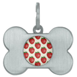 Strawberry Pattern, Red Strawberries, Fruit, Leaf Pet ID Tag