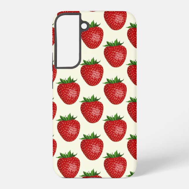 Strawberry Pattern, Red Strawberries, Fruit, Leaf Samsung Galaxy S22+ Case (Back)