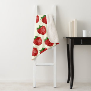 Strawberry Pattern, Red Strawberries, Fruit, Leaf Sherpa Blanket