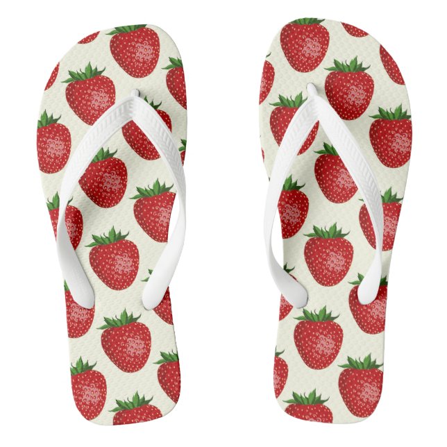 Strawberry Pattern, Red Strawberries, Fruit, Leaf Thongs (Footbed)