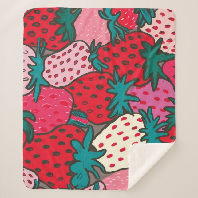 Strawberry Pattern Sherpa Blanket (Front)