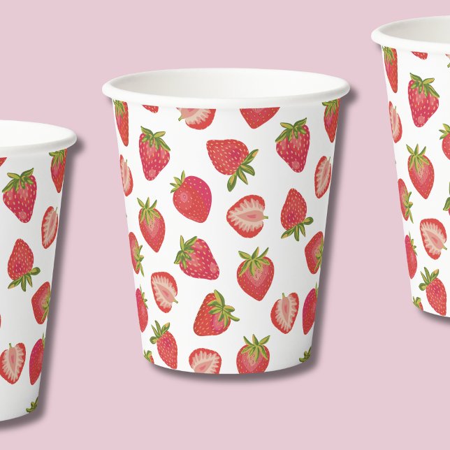 Strawberry Pattern summer Paper Cups (Strawberry paper cups perfect for summer, girls birthday or baby showers)