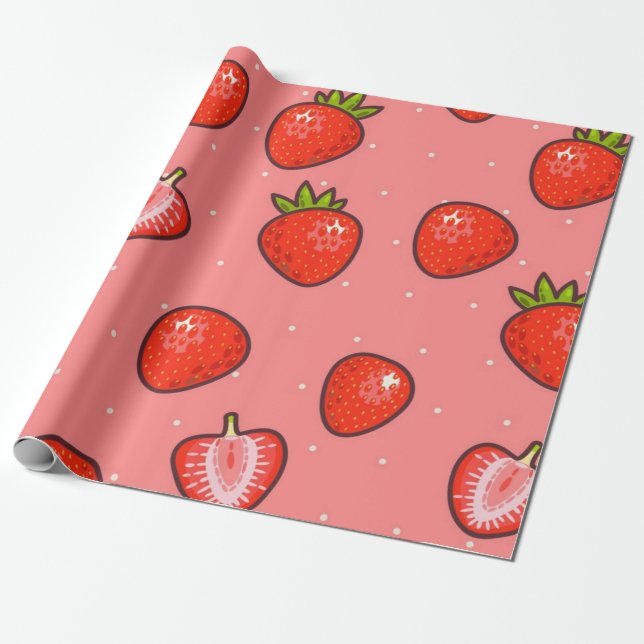 Strawberry pattern wrapping paper (Unrolled)