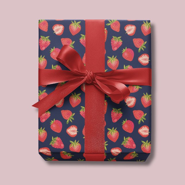 Strawberry pattern wrapping paper (Cute strawberry summer fruit wrapping paper, ideal for birthdays gift wrap.)