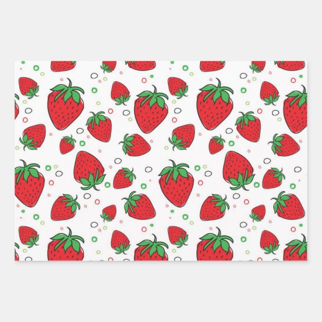 Strawberry pattern wrapping paper sheet (Front)