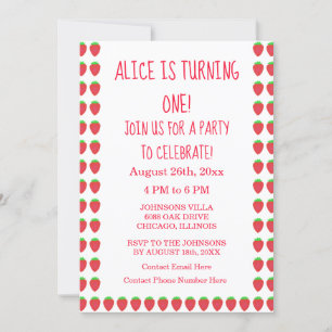 Strawberry Patterns 1st Birthday Party Custom Age Invitation
