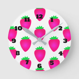Strawberry Patterns Art Girls Boys Nursery Gift Round Clock
