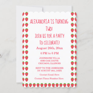 Strawberry Patterns Party Custom Age 2nd Birthday  Invitation