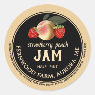 Strawberry Peach Jam Jar Label Homemade Jelly 