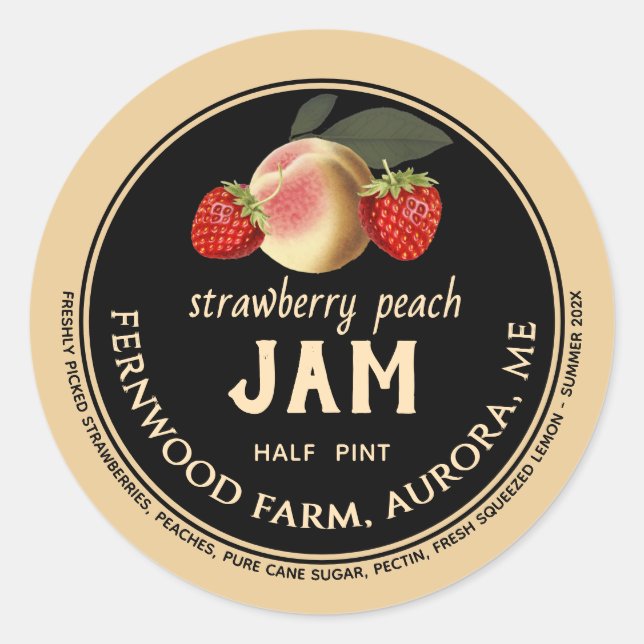 Strawberry Peach Jam Jar Label Homemade Jelly  (Front)
