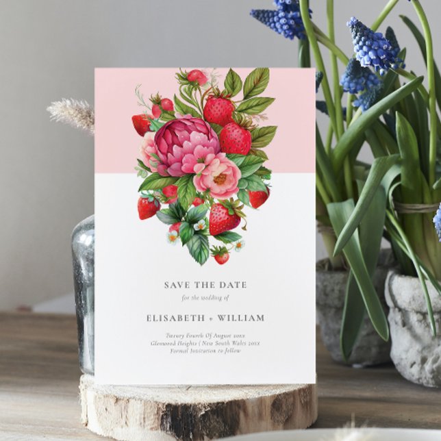 Strawberry & Peonies Summer Wedding Save the Date Invitation (Creator Uploaded)