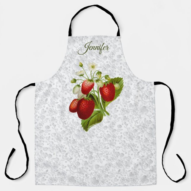 Strawberry Personalised Lace Look Kitchen Apron (Front)