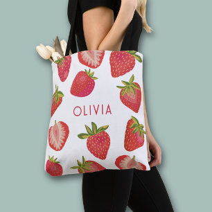 Strawberry Personalised Name Tote Bag