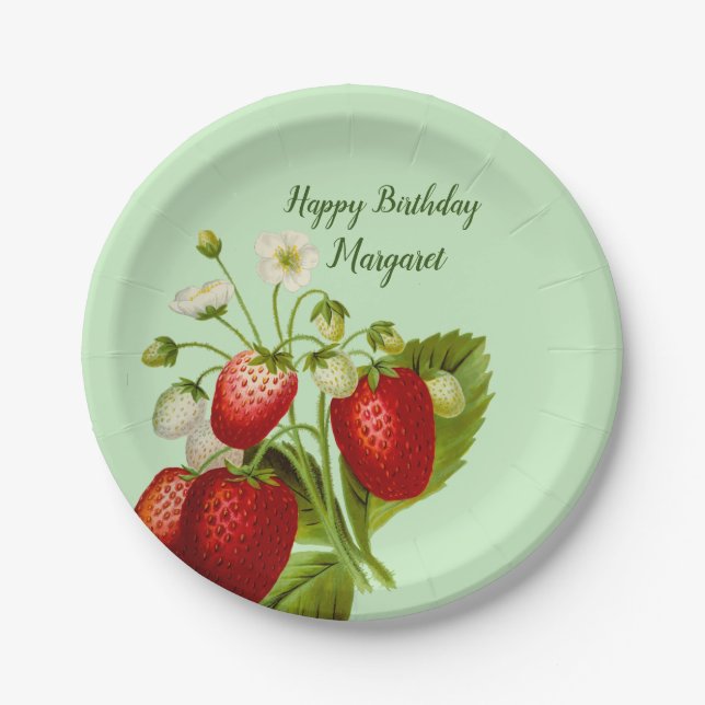 Strawberry Personalised Paper Plates Party Goods (Front)