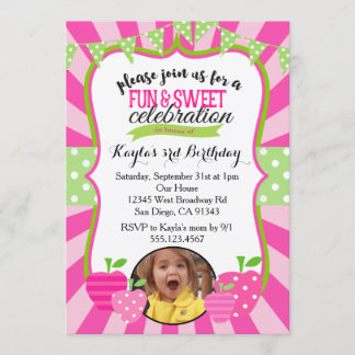 Strawberry Photo First Birthday Party Invitation