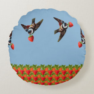Strawberry Pickers Round Cushion