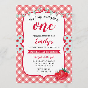 Strawberry Picnic 1st Birthday Invitation