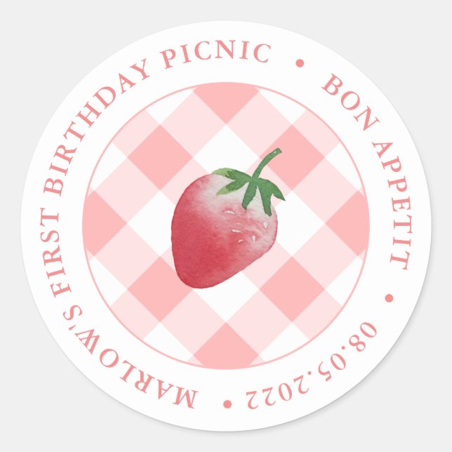Strawberry Picnic Party Thank You Or Welcome  Classic Round Sticker (Front)