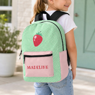 Strawberry Pink and Mint Green Polka Dot Girls Printed Backpack