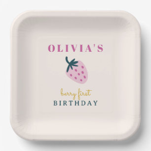 Strawberry pink baby birthday party paper plate