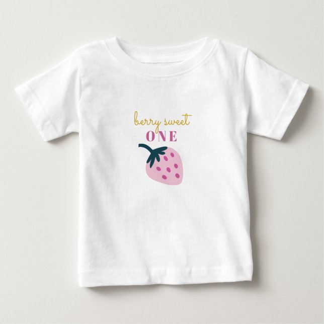 Strawberry pink baby first birthday baby T-Shirt (Front)