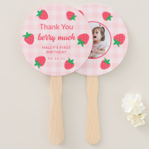 Strawberry Pink Berry First Baby Birthday Photo Hand Fan