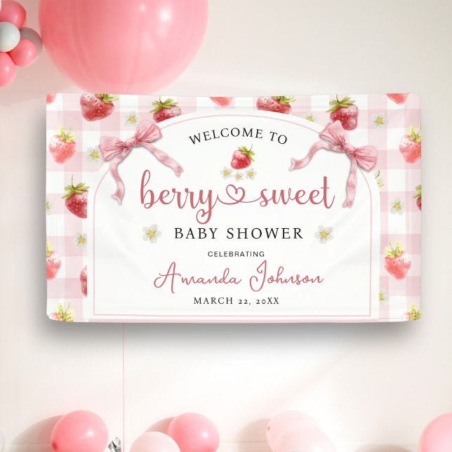 Strawberry Pink Berry Sweet Baby Shower Welcome Banner (Creator Uploaded)