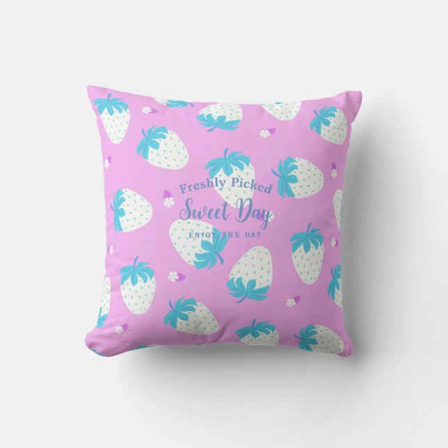 Strawberry Pink Blue Cushion (Front)