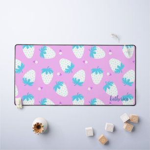 Strawberry Pink Blue Desk Mat