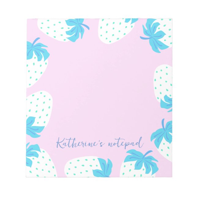 Strawberry Pink Blue Notepad (Front)