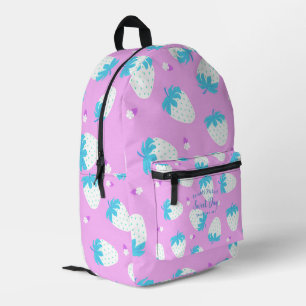 Strawberry Pink Blue Printed Backpack