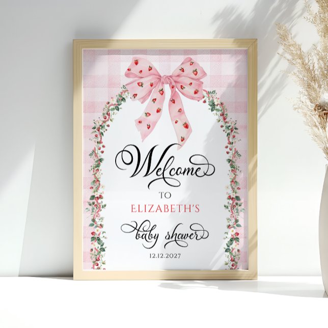 Strawberry Pink Bow Baby Shower Welcome  Poster (Creator Uploaded)