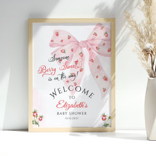 Strawberry Pink Bow Baby Shower Welcome  Poster