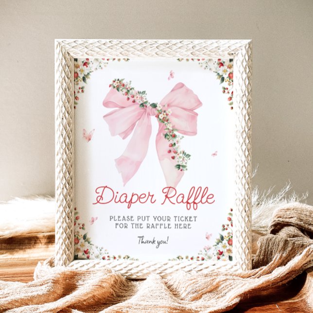 Strawberry Pink Bow Floral Diaper Raffle Poster (Creator Uploaded)