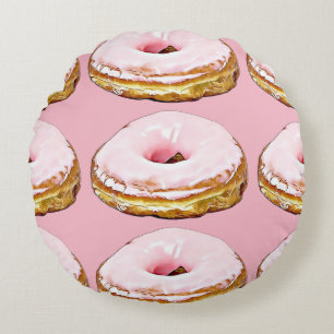 Strawberry Pink Doughnut Sprinkles Round Pillow