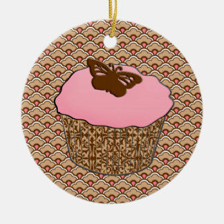 Strawberry Pink Frosted Cupcake Ceramic Ornament