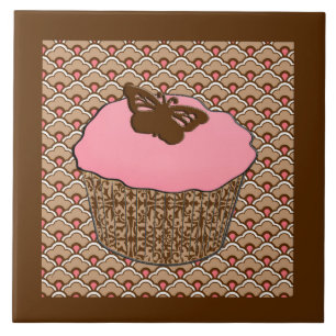 Strawberry Pink Frosted Cupcake Ceramic Tile
