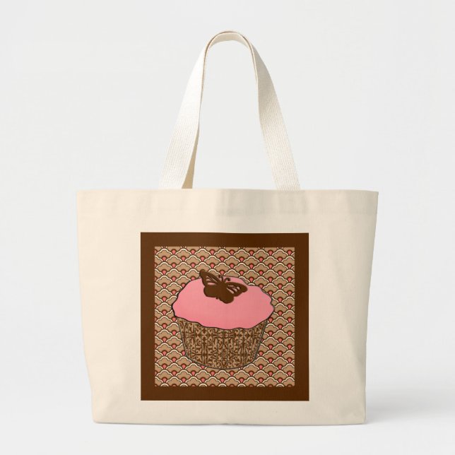 Strawberry Pink Frosted Cupcake Large Tote Bag (Front)