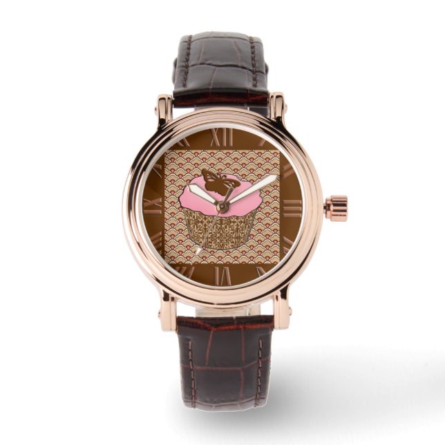Strawberry Pink Frosted Cupcake Watch (Front)