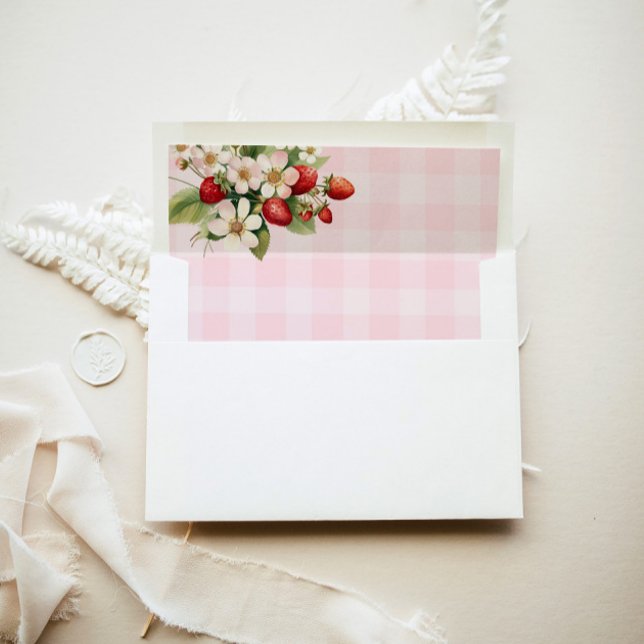 Strawberry pink gingham baby shower envelope (Creator Uploaded)