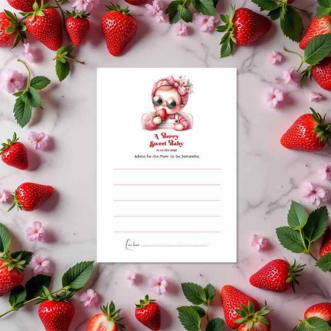 Strawberry Pink Gingham Berry Sweet Baby Shower Advice Card (Strawberry Pink Gingham Berry Sweet Baby Shower Advice Card)