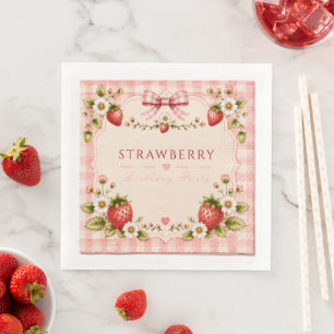 Strawberry Pink Gingham Birthday Party Napkin