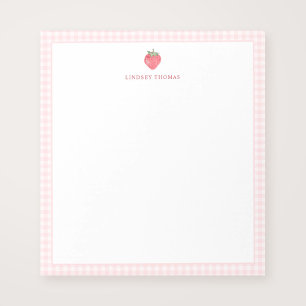 Strawberry Pink Gingham Border Personalised Notepad